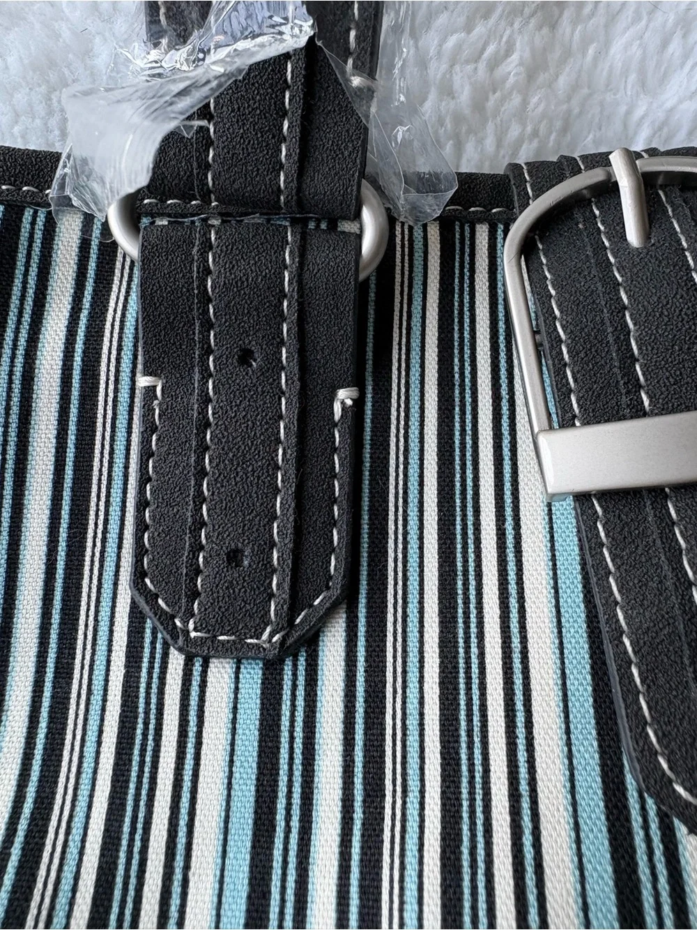 Longaberger Sisters Striped Black, White and Blue Tote Satchel